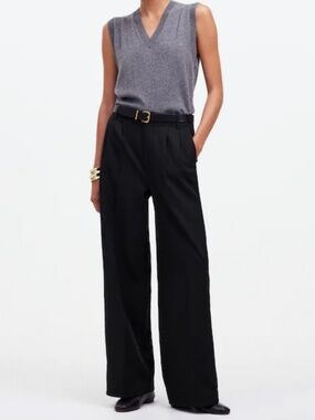 Madewell The Petite Harlow Wide-Leg Pant in Drapey Twill Style NT486 Sz 2P Black
